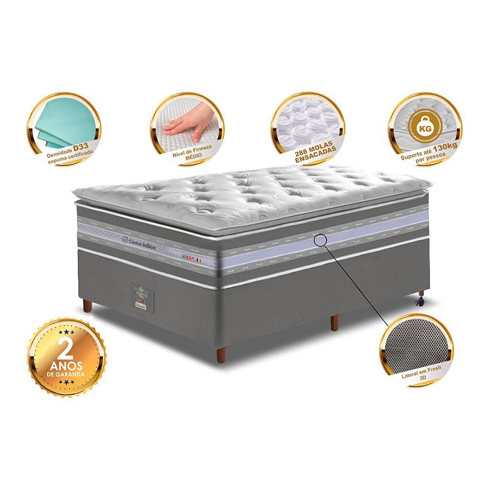 Conjunto Cama Box Solteiro de Molas Ensacadas D33 com Pillow TOP Cama inBox Select 88x188x71 Cinza - 3