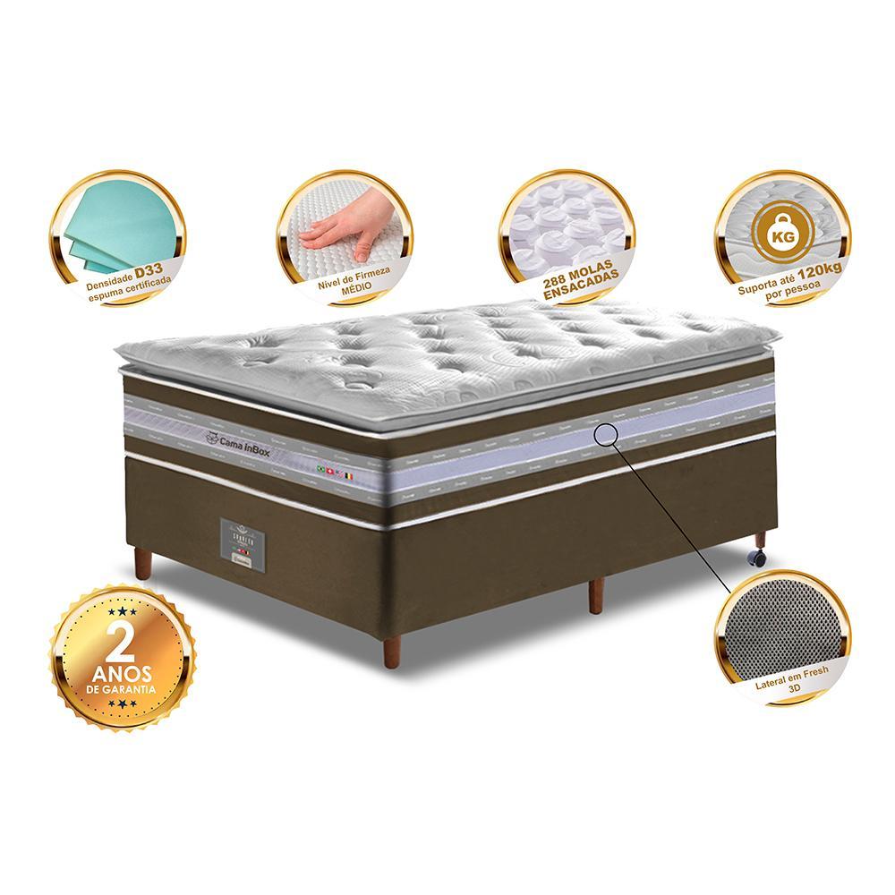 Conjunto Cama Box Solteiro de Molas Ensacadas D33 com Pillow TOP Cama inBox Select 88x188x71 Café - 3