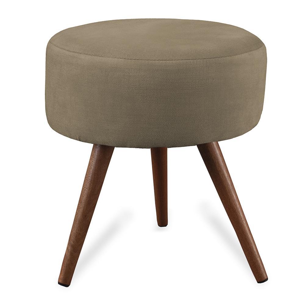 Puff Cama Inbox Hilda Redondo com Pés em Madeira Maciça Tecido Suede Castor - 1