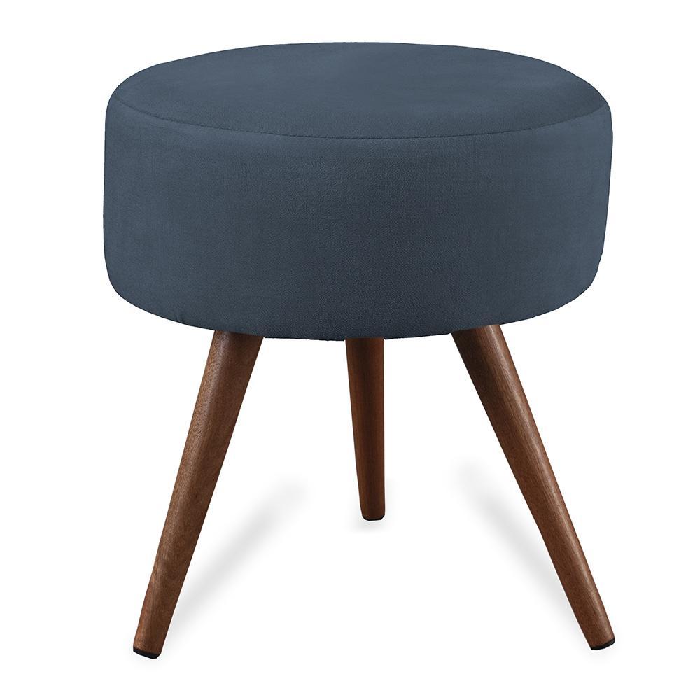Puff Cama Inbox Hilda Redondo com Pés em Madeira Maciça Tecido Suede Azul - 1