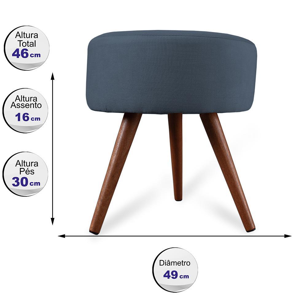 Puff Cama Inbox Hilda Redondo com Pés em Madeira Maciça Tecido Suede Azul - 2