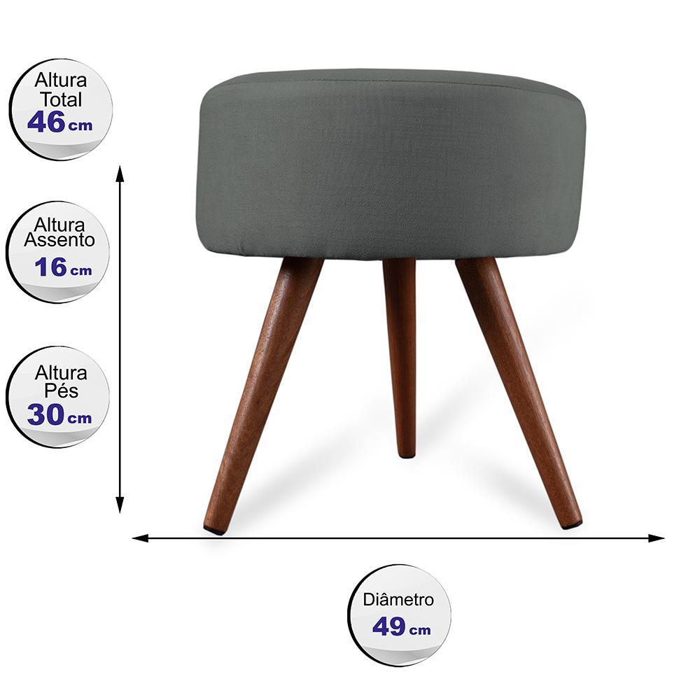 Puff Cama Inbox Hilda Redondo com Pés em Madeira Maciça Tecido Suede Cinza - 2