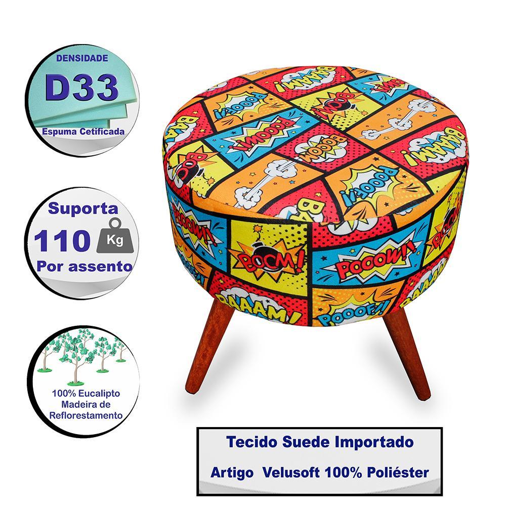 Puff Cama Inbox Boom Redondo com Pés em Madeira Maciça Tecido Suede - 3