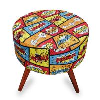 Puff Cama Inbox Boom Redondo com Pés em Madeira Maciça Tecido Suede