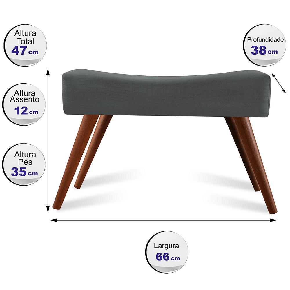 Puff Cama inBox Aluna Retangular com Pés em Madeira Maciça Tecido Suede Cinza - 2