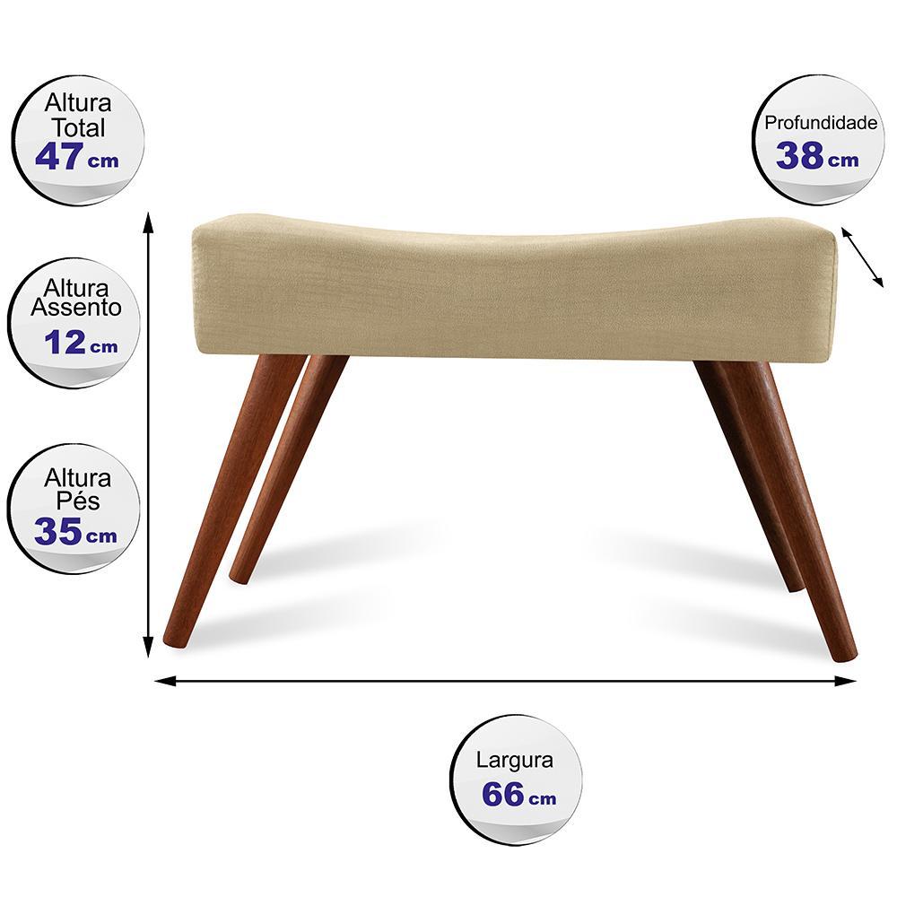 Puff Cama inBox Aluna Retangular com Pés em Madeira Maciça Tecido Suede Bege - 2