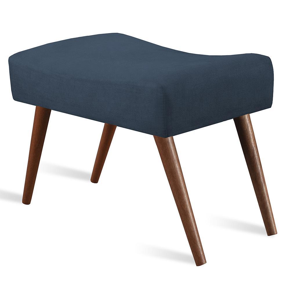 Puff Cama inBox Aluna Retangular com Pés em Madeira Maciça Tecido Suede Azul - 1