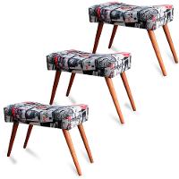 Kit 3 Puff Cama inBox Londres Retangular com Pés em Madeira Maciça Tecido Suede - 1