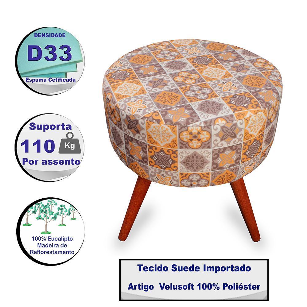 Kit 3 Puff Cama Inbox Bagdade Redondo com Pés em Madeira Maciça Tecido Suede - 3