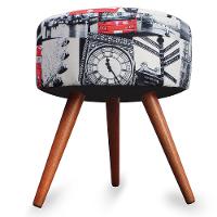 Puff Cama Inbox Londres Redondo com Pés em Madeira Maciça Tecido Suede