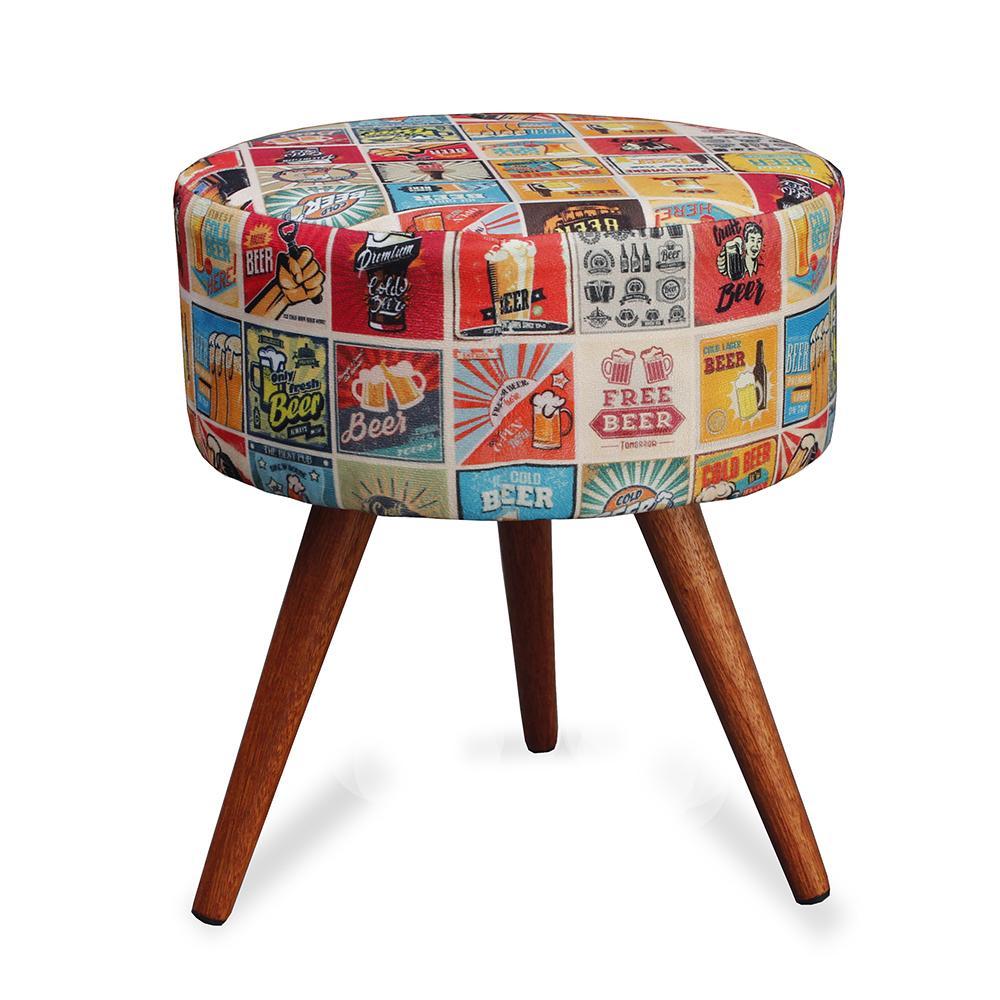 Puff Cama Inbox Las Vegas Redondo com Pés em Madeira Maciça Tecido Suede - 1