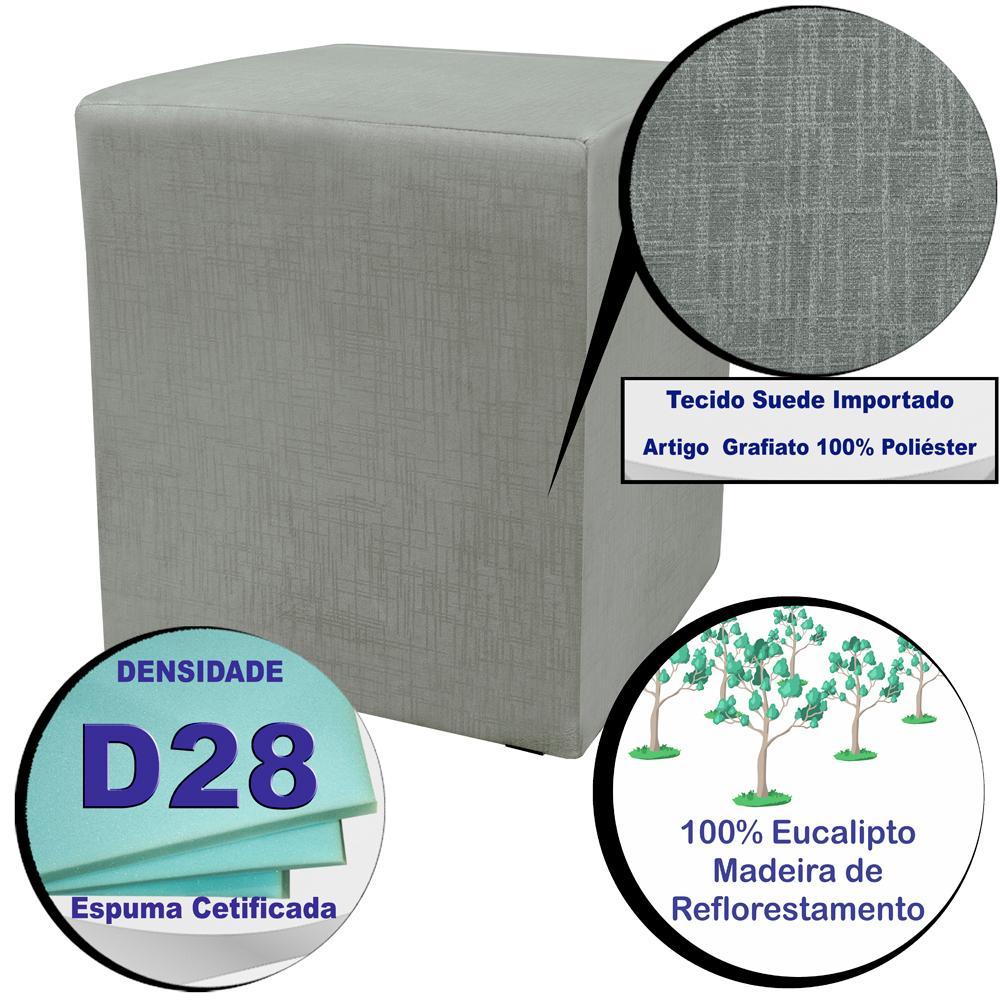 Puff Zelda Quadrado Multiuso 43x43x43cm Tecido Suede Velusoft Cinza - 3