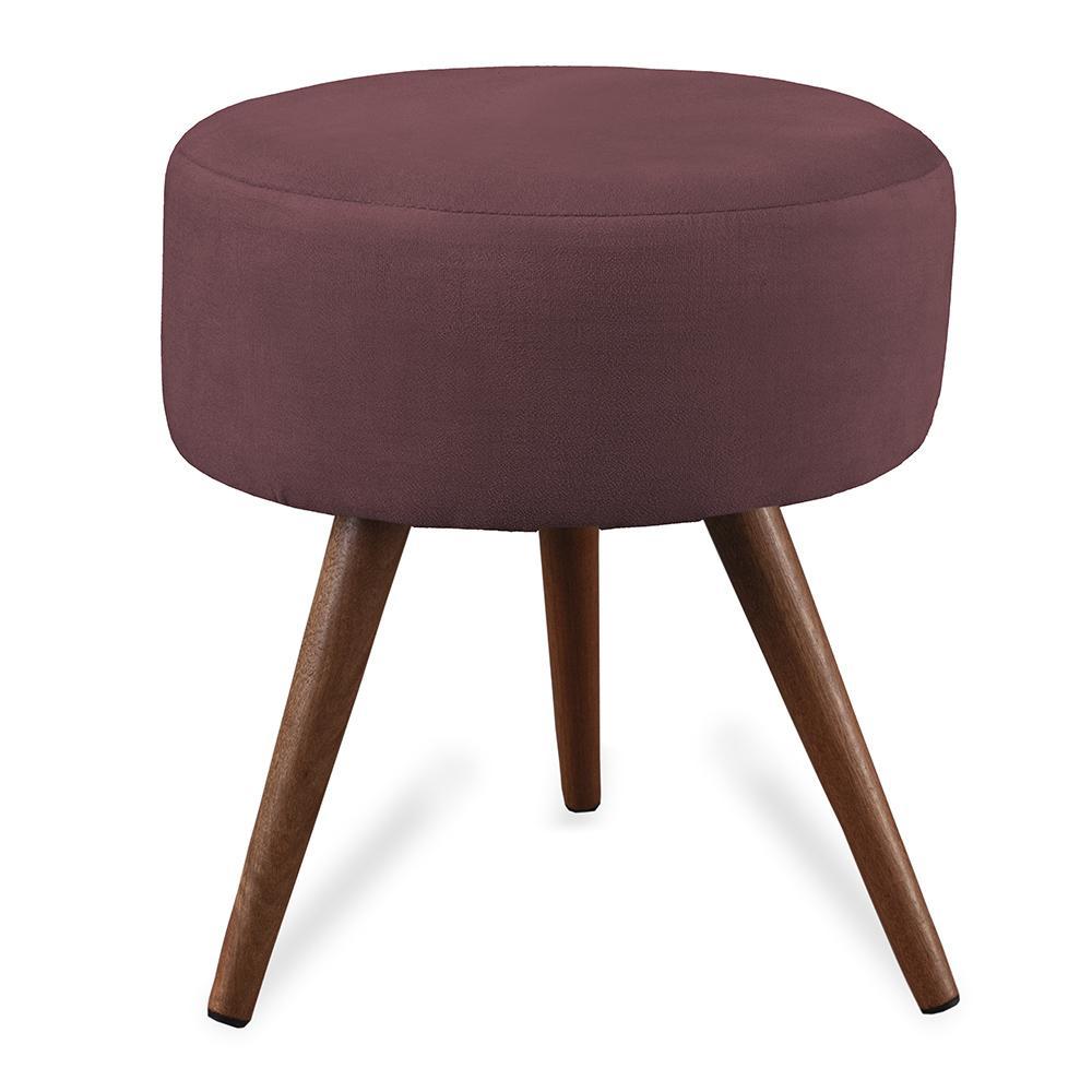 Puff Cama Inbox Hilda Redondo com Pés em Madeira Maciça Tecido Suede Vinho - 1
