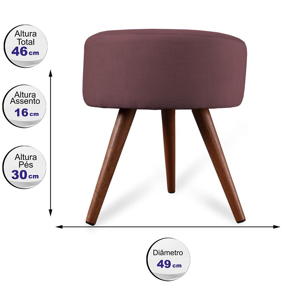 Puff Cama Inbox Hilda Redondo com Pés em Madeira Maciça Tecido Suede Vinho - 2