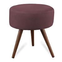 Puff Cama Inbox Hilda Redondo com Pés em Madeira Maciça Tecido Suede Vinho - 1
