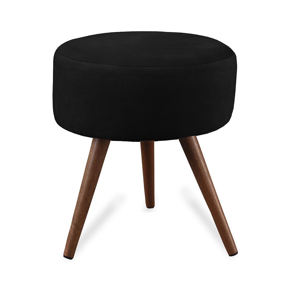 Puff Cama Inbox Hilda Redondo com Pés em Madeira Maciça Tecido Suede Preto - 1