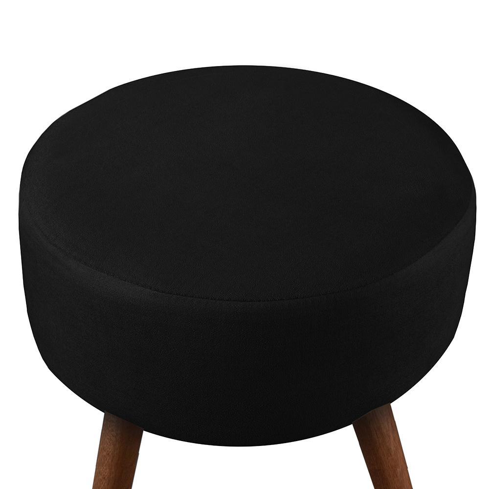 Puff Cama Inbox Hilda Redondo com Pés em Madeira Maciça Tecido Suede Preto - 5