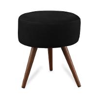 Puff Cama Inbox Hilda Redondo com Pés em Madeira Maciça Tecido Suede Preto - 1