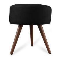 Puff Cama Inbox Hilda Redondo com Pés em Madeira Maciça Tecido Suede Preto