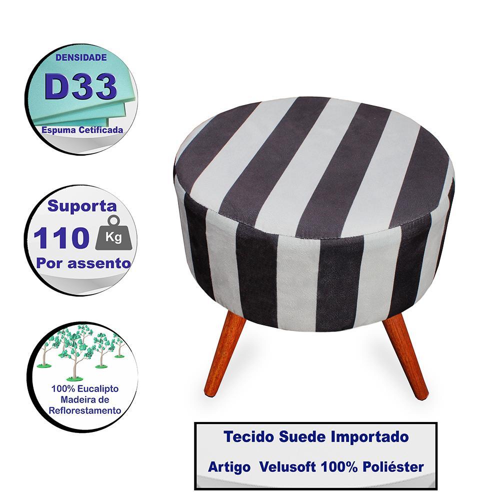 Kit 3 Puff Cama Inbox Hamburgo Redondo com Pés em Madeira Maciça Tecido Suede - 3