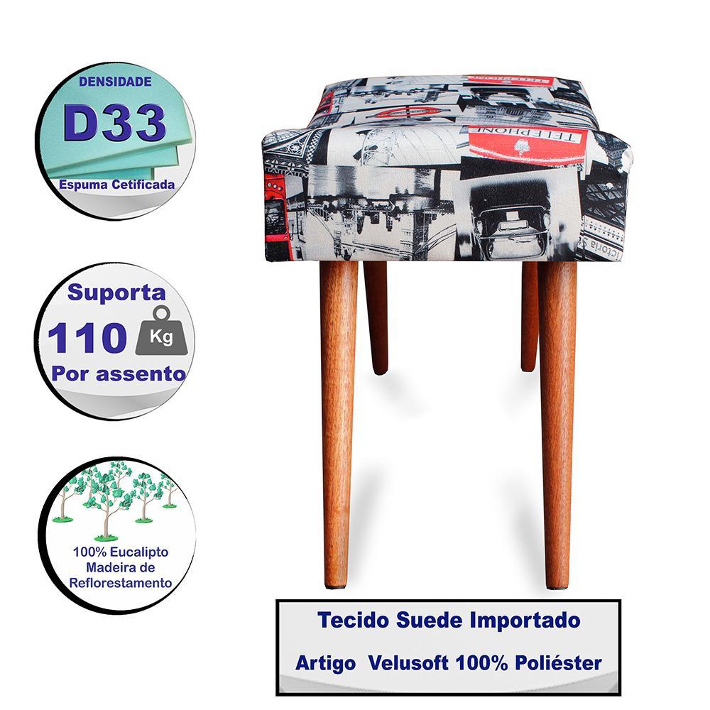 Kit 2 Puff Cama inBox Londres Retangular com Pés em Madeira Maciça Tecido Suede - 3