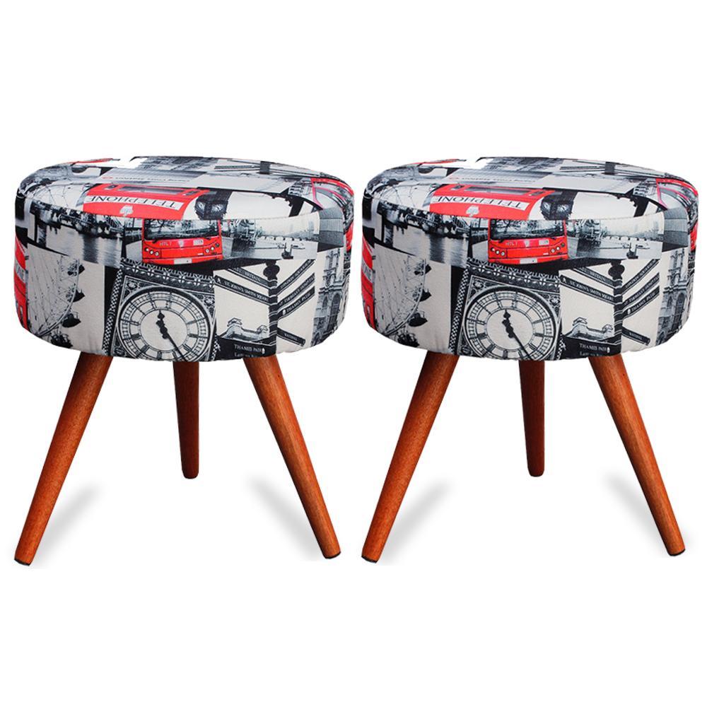 Kit 2 Puff Cama Inbox Londres Redondo com Pés em Madeira Maciça Tecido Suede - 1