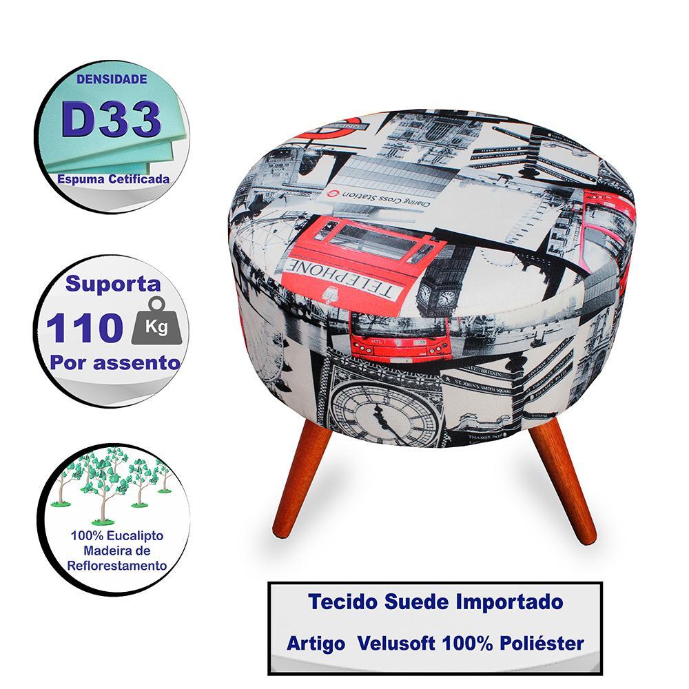 Kit 2 Puff Cama Inbox Londres Redondo com Pés em Madeira Maciça Tecido Suede - 3
