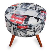 Kit 2 Puff Cama Inbox Londres Redondo com Pés em Madeira Maciça Tecido Suede