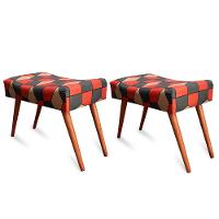 Kit 2 Puff Cama inBox Kingston Retangular com Pés em Madeira Maciça Tecido Suede - 1