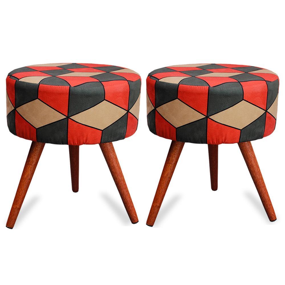 Kit 2 Puff Cama Inbox Kingston Redondo com Pés em Madeira Maciça Tecido Suede - 1