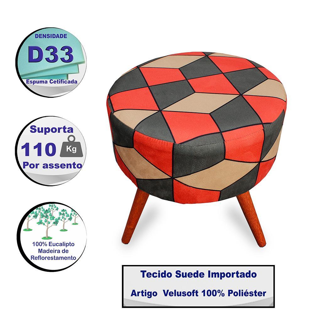 Kit 2 Puff Cama Inbox Kingston Redondo com Pés em Madeira Maciça Tecido Suede - 3