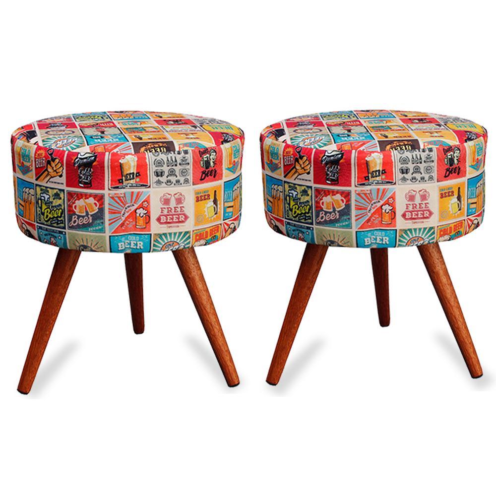 Kit 2 Puff Cama Inbox Las Vegas Redondo com Pés em Madeira Maciça Tecido Suede - 1