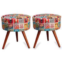 Kit 2 Puff Cama Inbox Las Vegas Redondo com Pés em Madeira Maciça Tecido Suede - 1