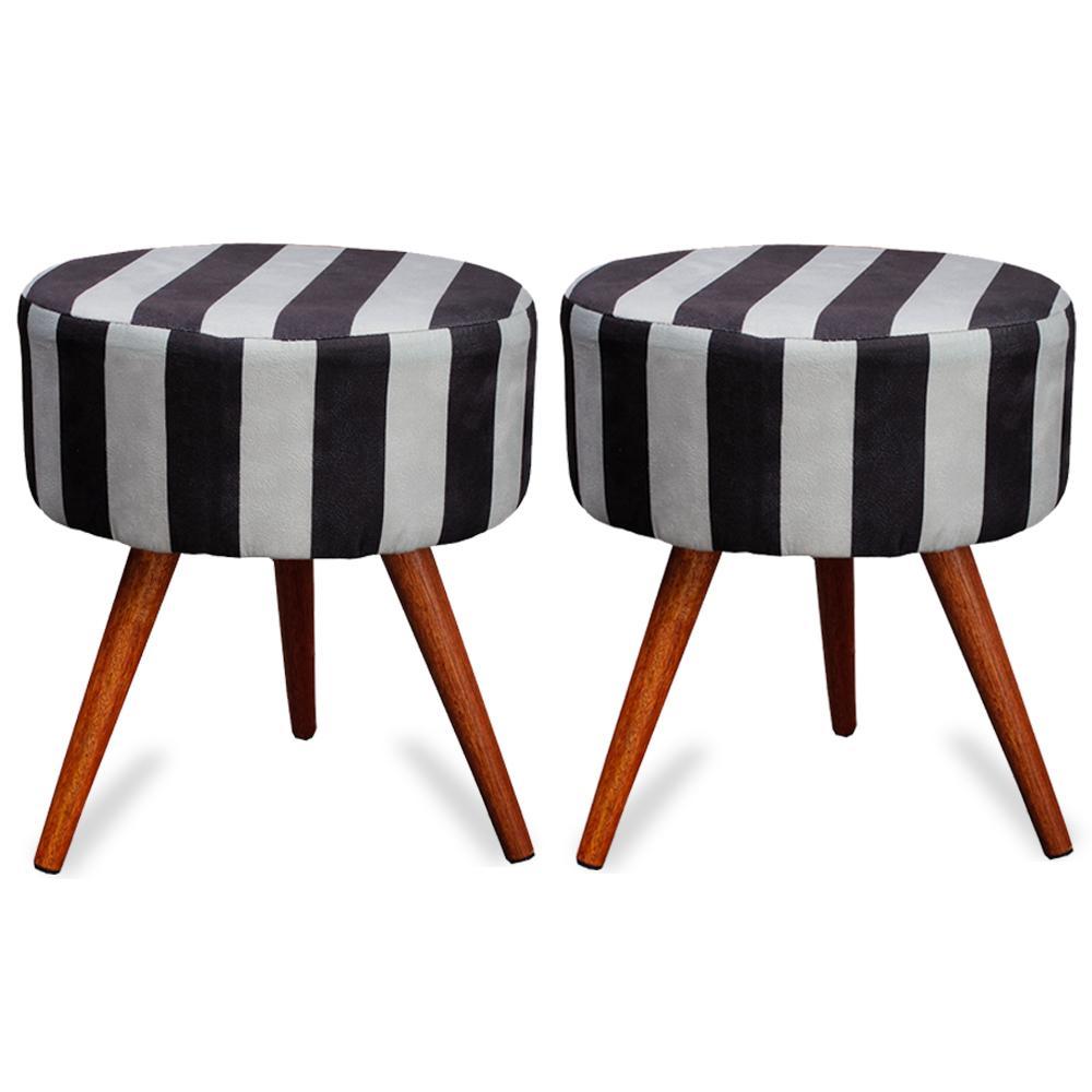 Kit 2 Puff Cama Inbox Hamburgo Redondo com Pés em Madeira Maciça Tecido Suede - 1