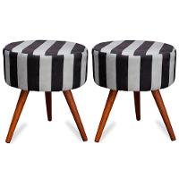 Kit 2 Puff Cama Inbox Hamburgo Redondo com Pés em Madeira Maciça Tecido Suede - 1