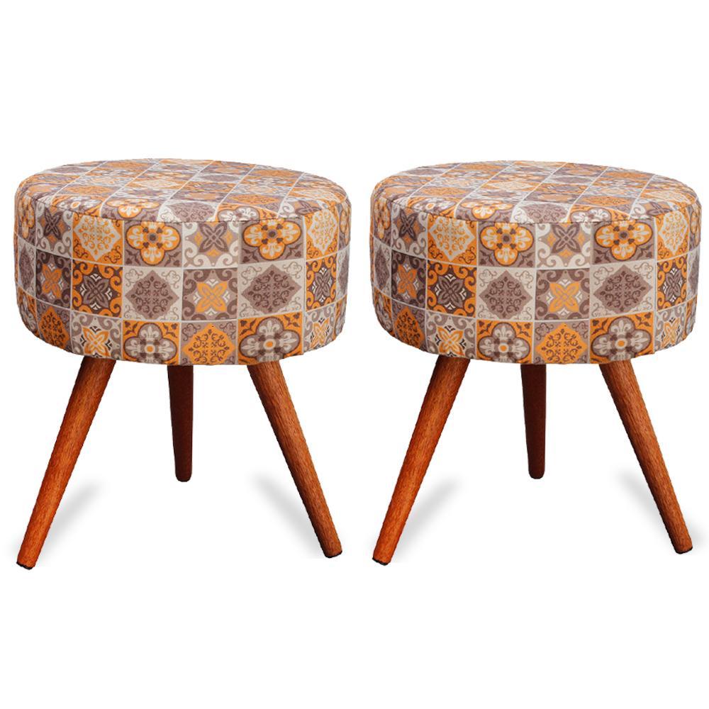 Kit 2 Puff Cama Inbox Bagdade Redondo com Pés em Madeira Maciça Tecido Suede - 1