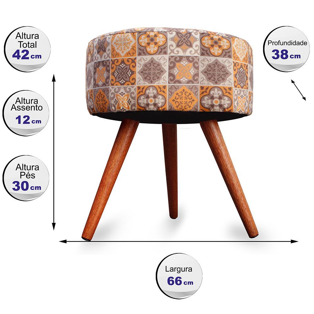 Kit 2 Puff Cama Inbox Bagdade Redondo com Pés em Madeira Maciça Tecido Suede - 2