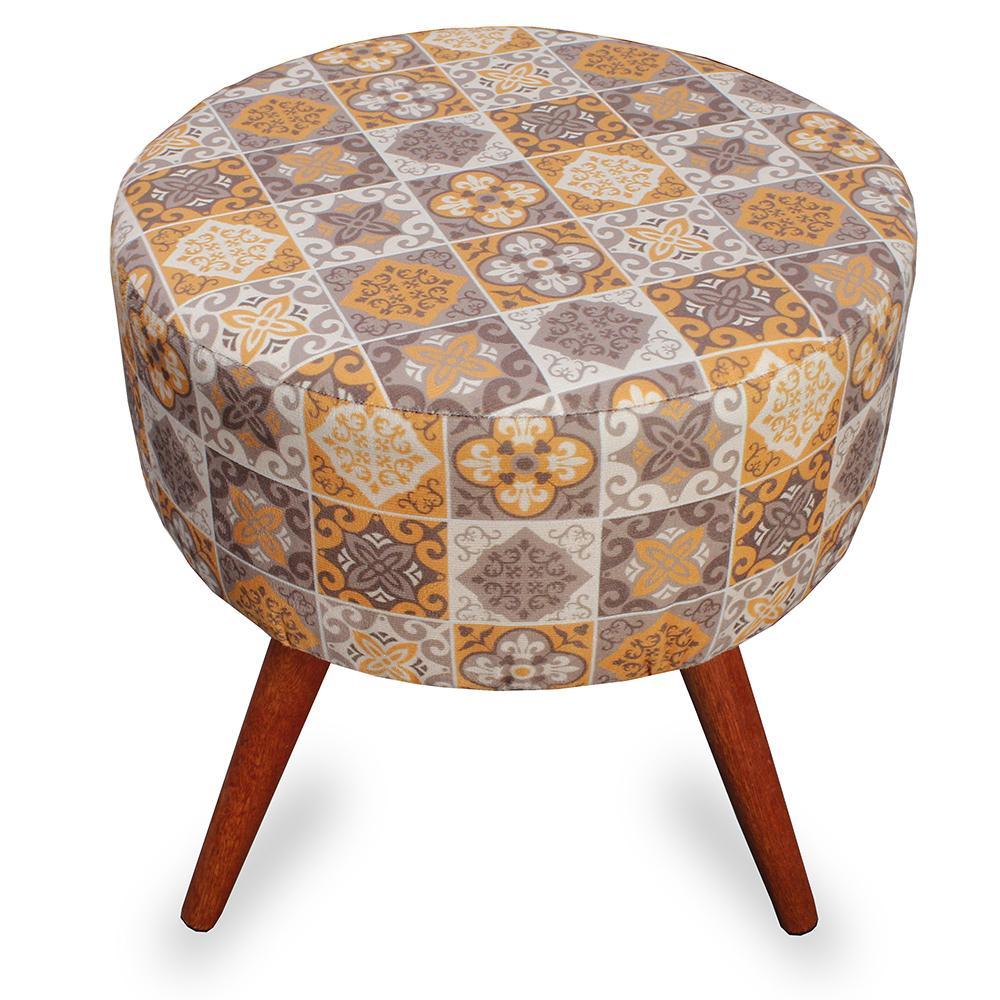 Kit 2 Puff Cama Inbox Bagdade Redondo com Pés em Madeira Maciça Tecido Suede - 5