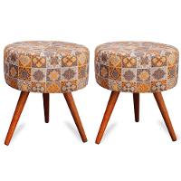 Kit 2 Puff Cama Inbox Bagdade Redondo com Pés em Madeira Maciça Tecido Suede - 1