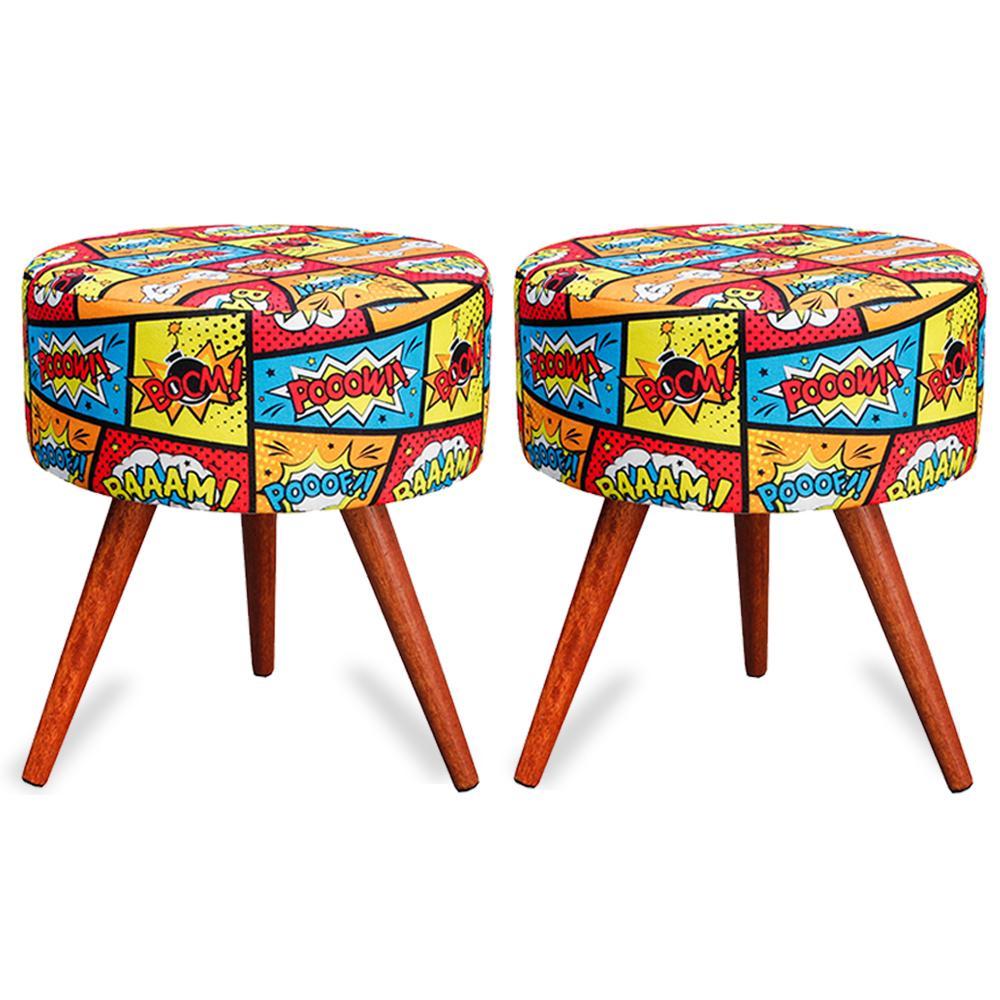 Kit 2 Puff Cama Inbox Boom Redondo com Pés em Madeira Maciça Tecido Suede - 1