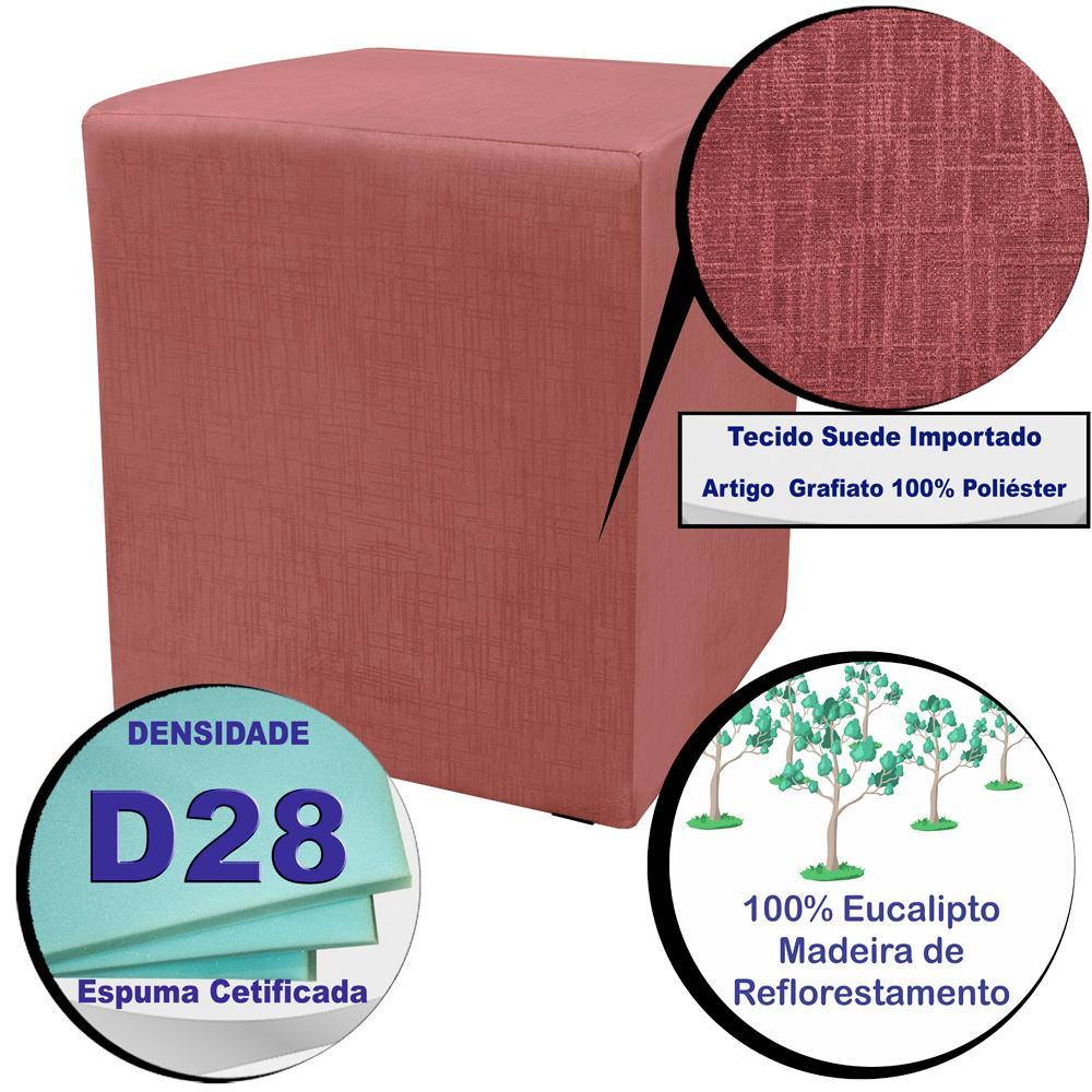 Puff Zelda Quadrado Multiuso 43x43x43cm Tecido Suede Velusoft Vinho - 3