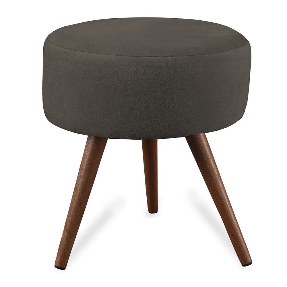 Puff Cama Inbox Hilda Redondo com Pés em Madeira Maciça Tecido Suede Café - 1