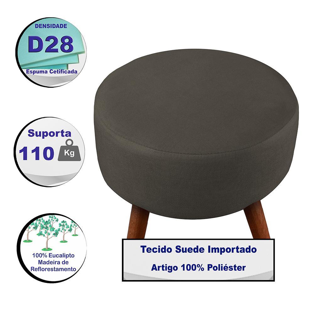 Puff Cama Inbox Hilda Redondo com Pés em Madeira Maciça Tecido Suede Café - 3