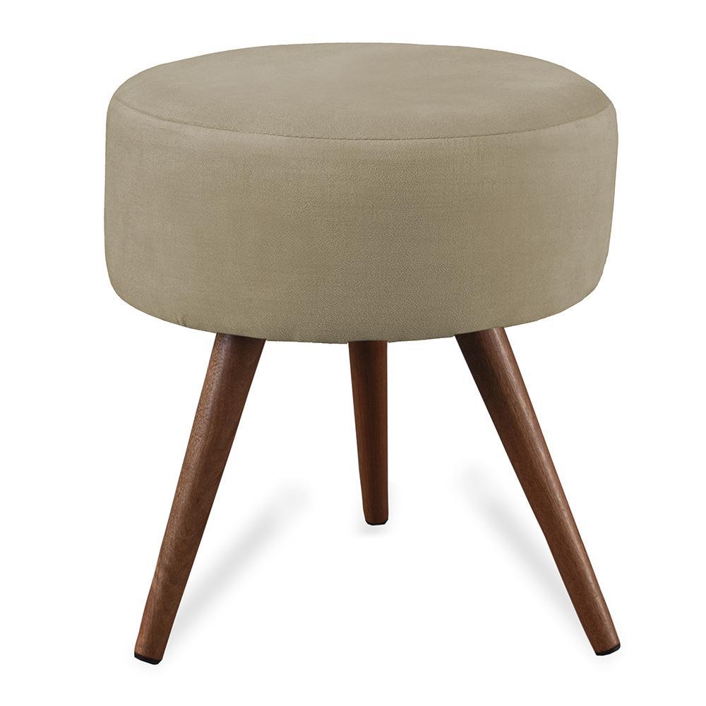 Puff Cama Inbox Hilda Redondo com Pés em Madeira Maciça Tecido Suede Bege - 1