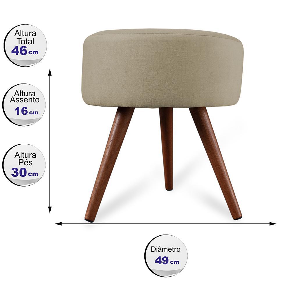 Puff Cama Inbox Hilda Redondo com Pés em Madeira Maciça Tecido Suede Bege - 2