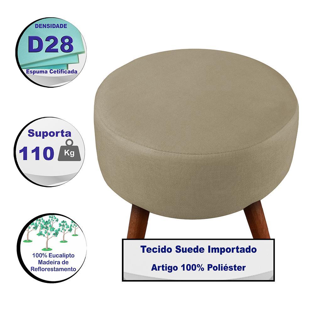 Puff Cama Inbox Hilda Redondo com Pés em Madeira Maciça Tecido Suede Bege - 3