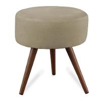 Puff Cama Inbox Hilda Redondo com Pés em Madeira Maciça Tecido Suede Bege - 1