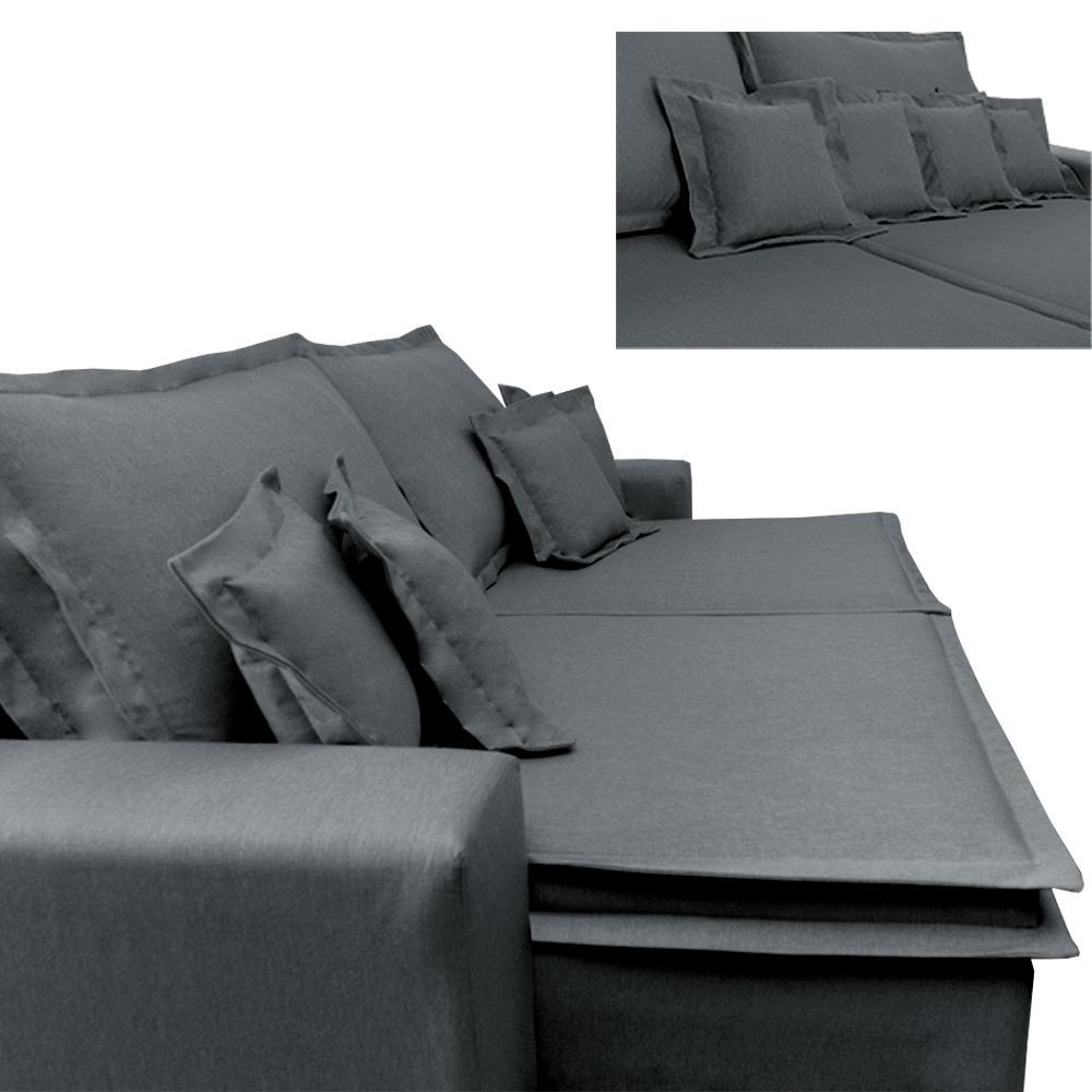 Sofa Retrátil e Reclinável com Molas Cama inBox Premium 2,32m tecido em linho Cinza Escuro - 5