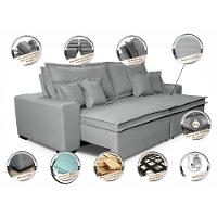 Sofa Retrátil e Reclinável com Molas Cama inBox Premium 2,52m tecido em linho Cinza Claro