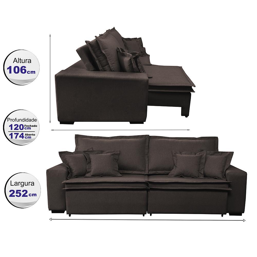 Sofa Retrátil e Reclinável com Molas Cama inBox Premium 2,52m tecido em linho Marrom - 3